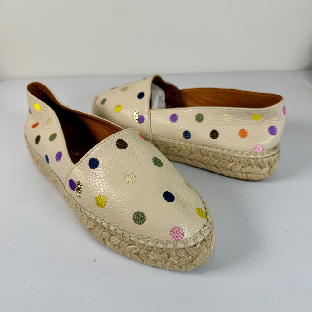 Kurt Geiger London Morella Polka Dot Leather Espadrille Flats Size 8.5 Slip On